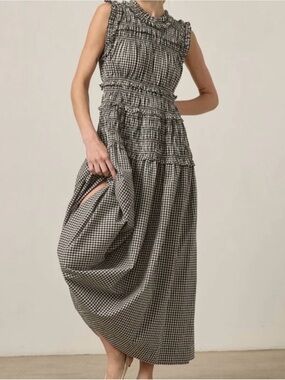 CAROLINE CONSTAS Black and White Gingham Maxi Dress | Sizes S